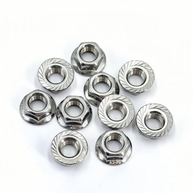 heyday M10x1 Serrated Flange Hex Lock Nuts 10 Pcs 304 Stainless Steel 18-8, Full Thread, Hex Drive, Bright Finish - Image 5
